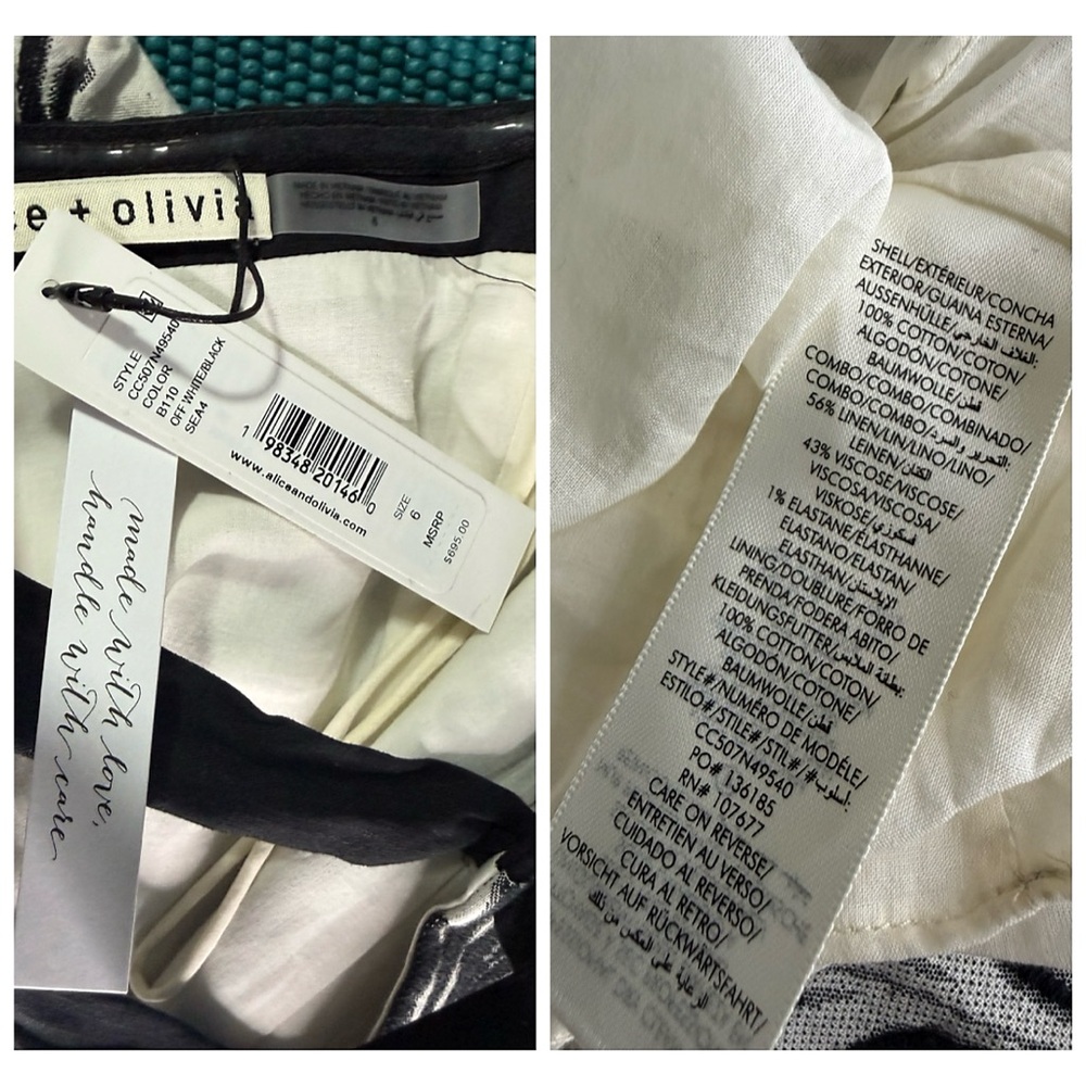 Alice + Olivia Saige Cotton Linen Blend Off White Black Tiered Maxi Dress - Picture 12 of 14